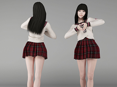 现代风格JK制服美女人物3d模型