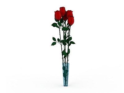 红色玫瑰花瓶模型