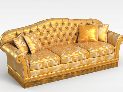 3d金色碎花沙发模型