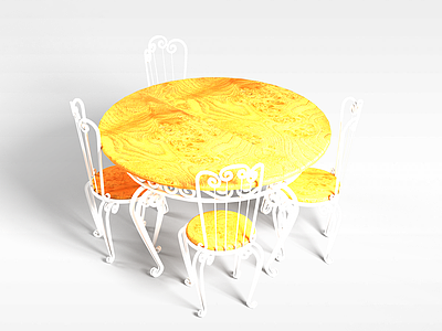 3d白色铁艺桌椅模型