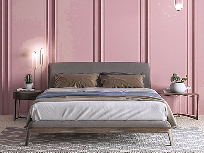 粉色双人床3d模型
