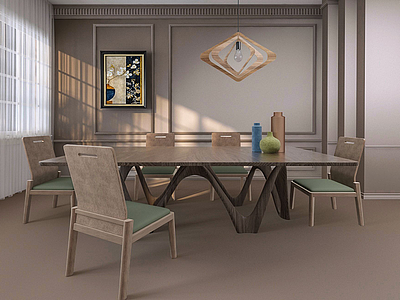 现代桌椅瓶子组合模型3d模型