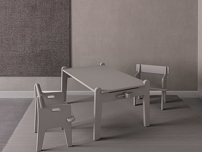 3d现代小桌椅吊灯组合模型