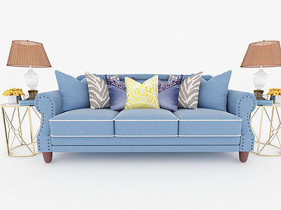 蓝色三人休闲沙发模型3d模型