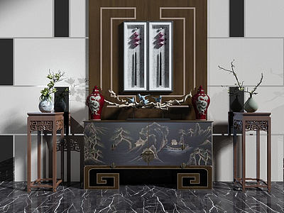 3d中式古典装饰柜模型
