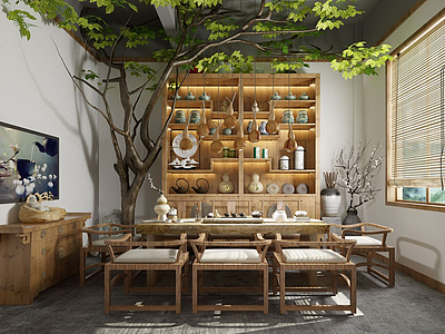 3d禅意中式茶室模型