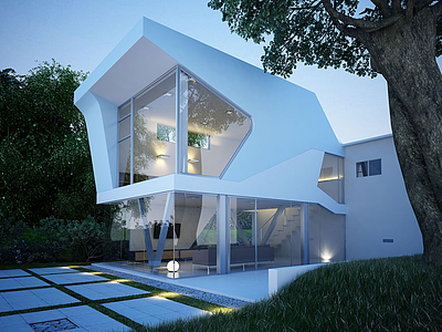 3d现代别墅室外空间模型