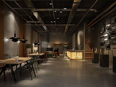 3d工业风咖啡馆模型