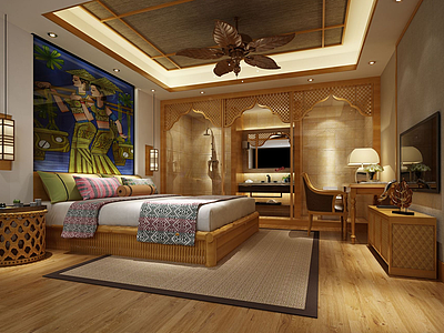 东南亚风格酒店客房模型3d模型