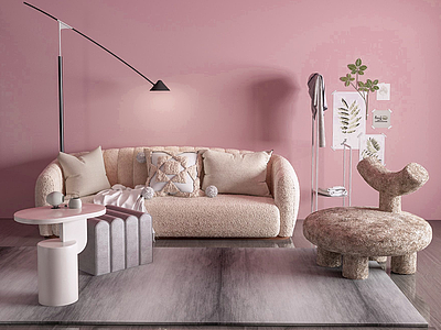 3d粉墙沙发茶几椅模型