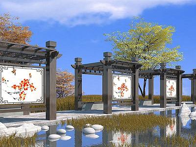 新中式文化长廊3d模型