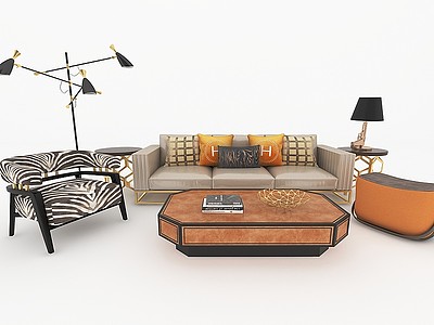 美式沙发茶几组合模型3d模型