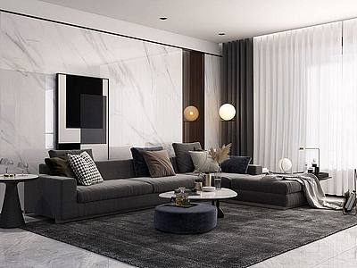 现代客厅沙发茶几边几组合3d模型