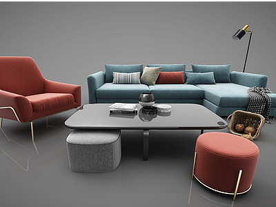 3d现代风格布艺沙发茶几模型