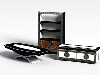 3d现代桌柜组合模型