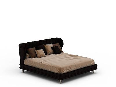 3d黑色实木床免费模型