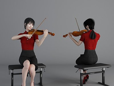 现代风格小提琴美女人物模型
