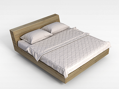 3d简约木制床模型