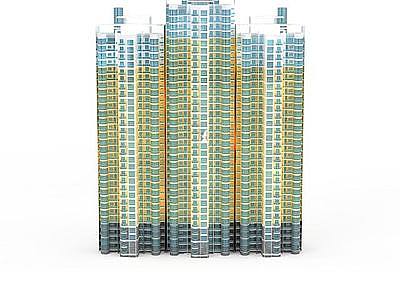 3d单元住宅楼模型