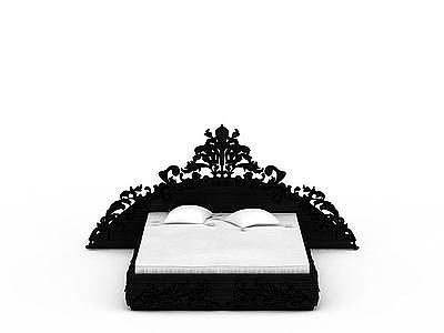 3d黑色雕花床免费模型