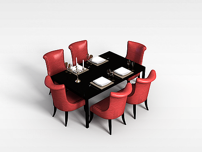 3d中式现代桌椅组合模型