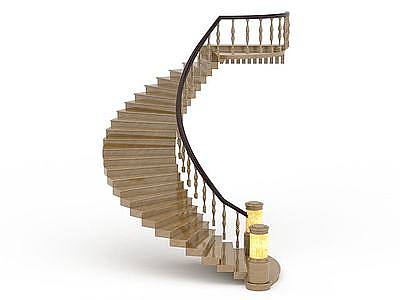 3d单侧扶手弧形楼梯免费模型