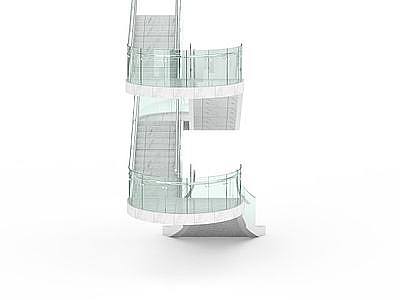 3d旋转玻璃楼梯模型