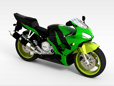 草绿色摩托车模型3d模型