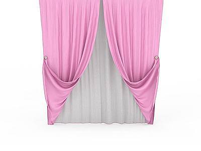 3d粉色双层窗帘免费模型