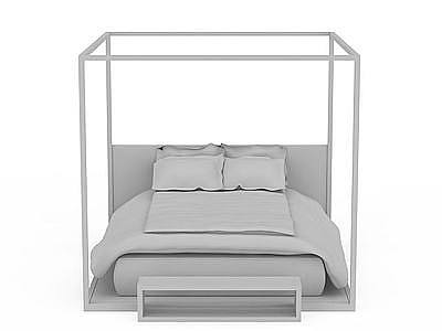 3d灰色四柱双人床免费模型