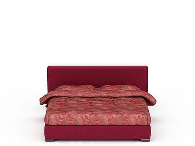 3d红色双人床免费模型