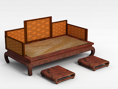 3d中式木质沙发模型