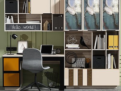 3d现代办公书桌椅模型