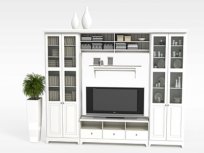 白色电视柜组合模型3d模型