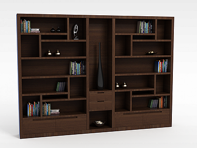 3d褐色实木书柜模型