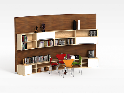 3d现代简约书柜模型