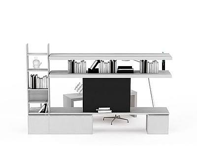 实木白色书柜模型3d模型