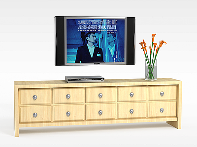 原色实木电视柜模型3d模型