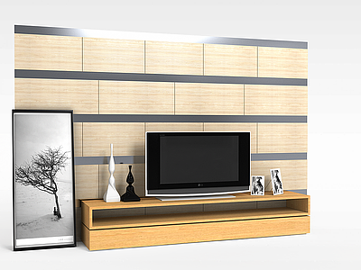 3d现代实木电视柜模型