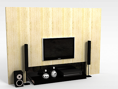 3d简约木质电视背景墙模型
