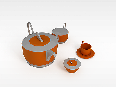 个性黄色茶具模型3d模型