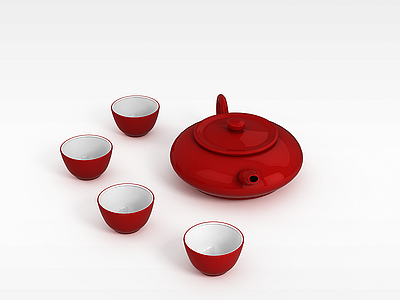 3d红瓷茶具模型