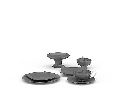 灰色瓷餐具模型