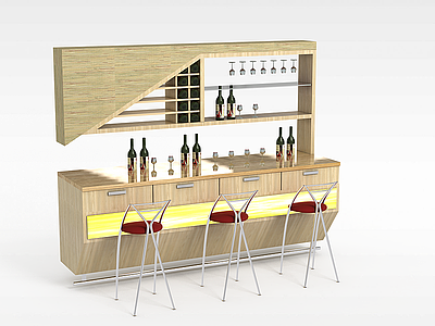 3d木质酒吧酒柜模型