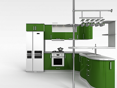 绿色不锈钢橱柜模型3d模型