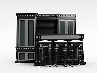 黑色木质酒柜模型3d模型