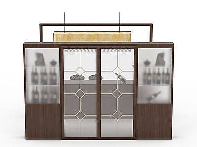 实木玻璃门酒柜模型3d模型