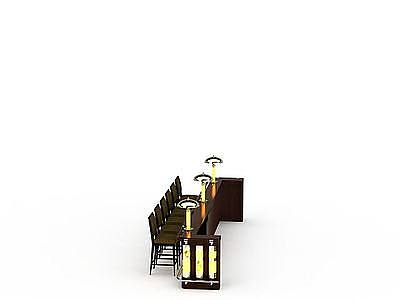 实木酒吧桌椅模型3d模型