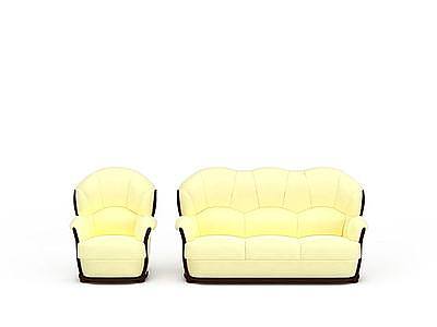 3d米黄色皮质沙发免费模型