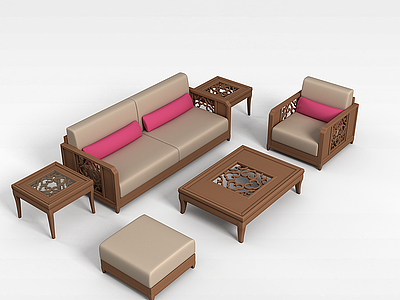 3d中式复古沙发组合模型